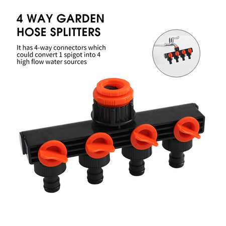 4 Way Garden Hose Splitter - Four Outlet Water Distributor