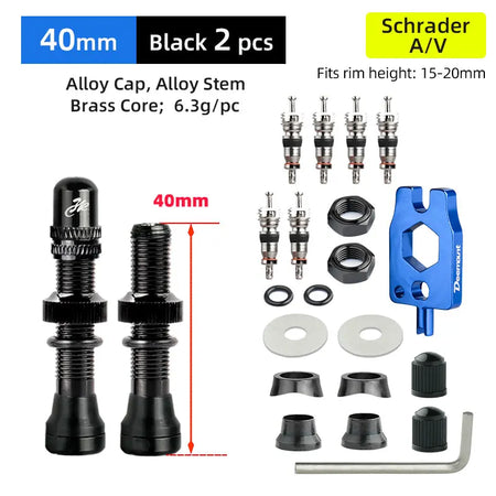 Deemount Schrader A/V Valves &ndash; Durable CNC Machined Alloy Construction AV 40mm Black 2P MA5 / CHINA