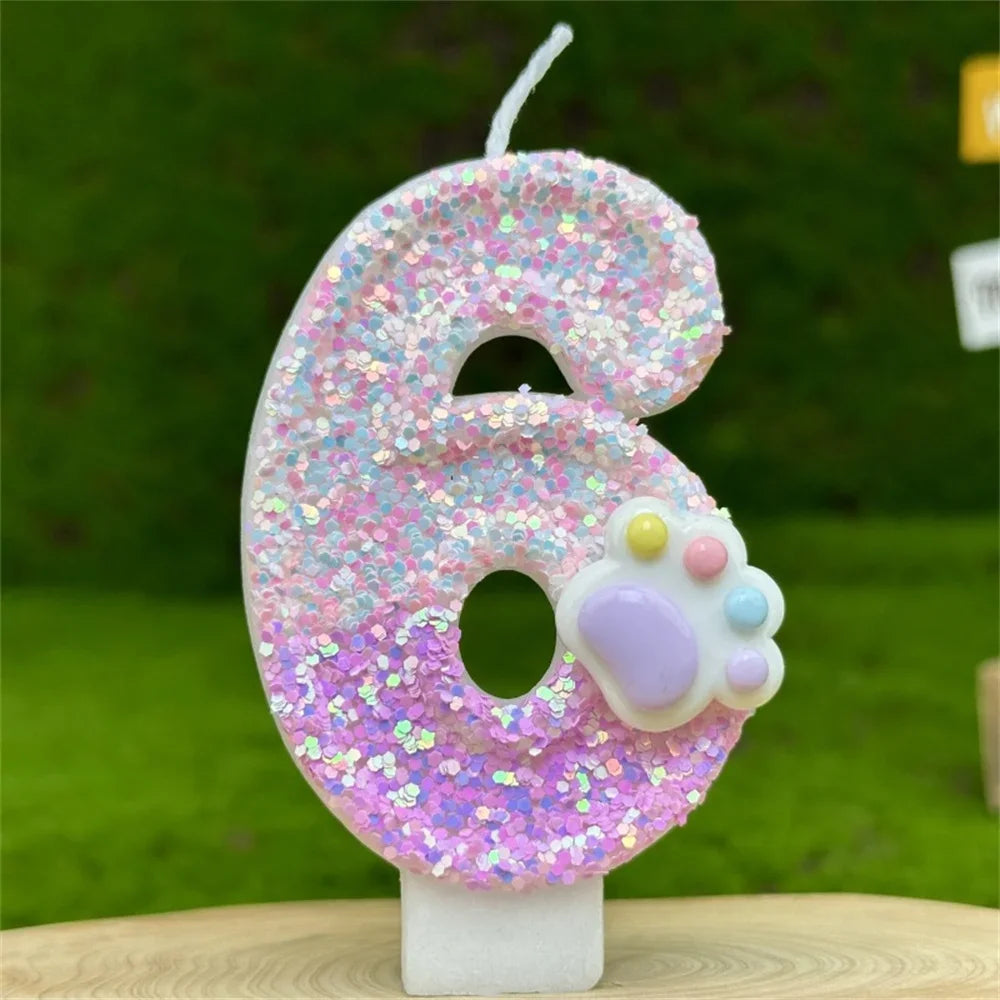 Glittery 3D Number Candles with Claw Theme for Birthday Cakes 6