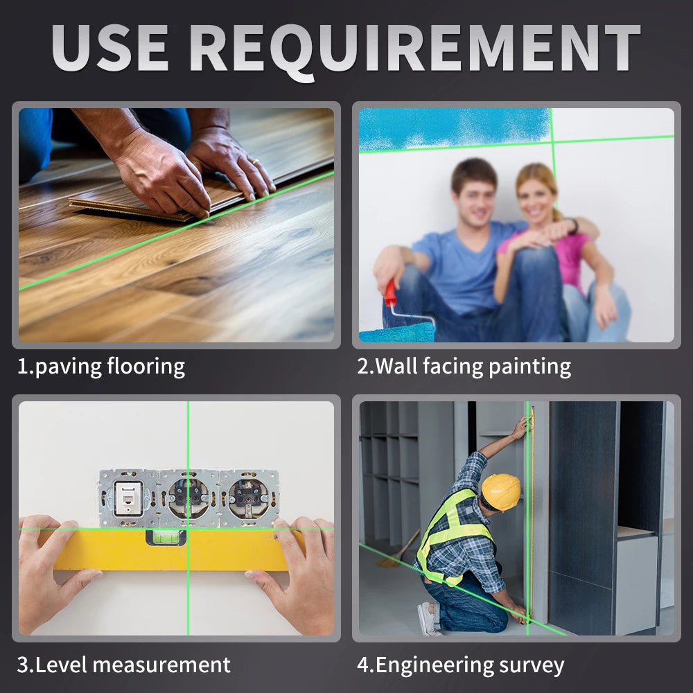 2 Lines Green Light Laser Level - Waterproof Portable Tool