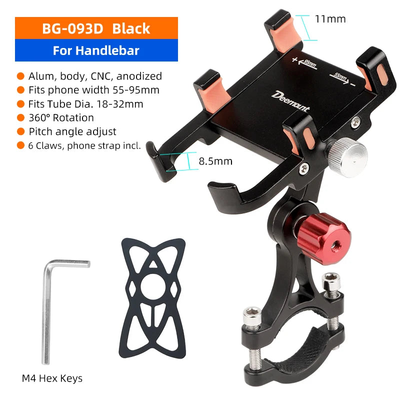 Deemount Aluminum Alloy Phone Stand &ndash; Lightweight and Durable Bicycle Holder BG093D-BK / CHINA