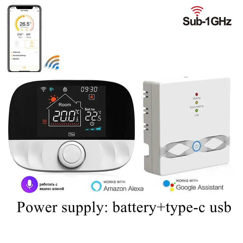 Wireless Thermostat For Gas Boiler Tuya RF433 &ndash; Alexa Ready White T9W Set / Wireless