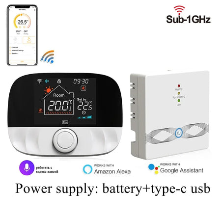 Wireless Thermostat For Gas Boiler Tuya RF433 &ndash; Alexa Ready White T9W Set / Wireless