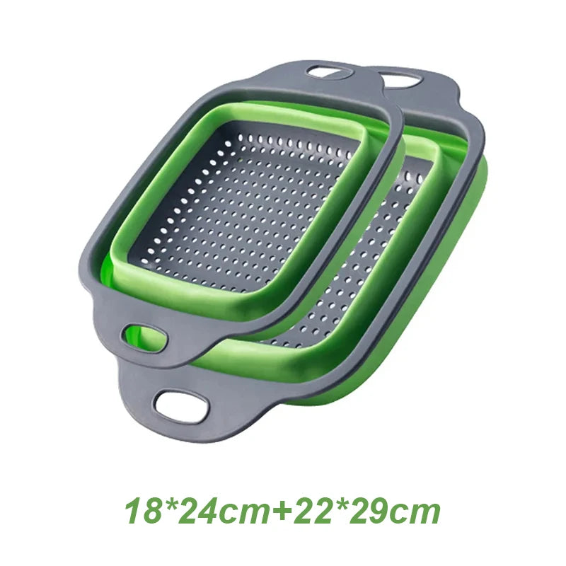 2PCS Silicone Folding Colander Kitchen Strainer - Foldable &amp; Eco-Friendly Green-Square 2PCS / 18x24cm 22x29cm