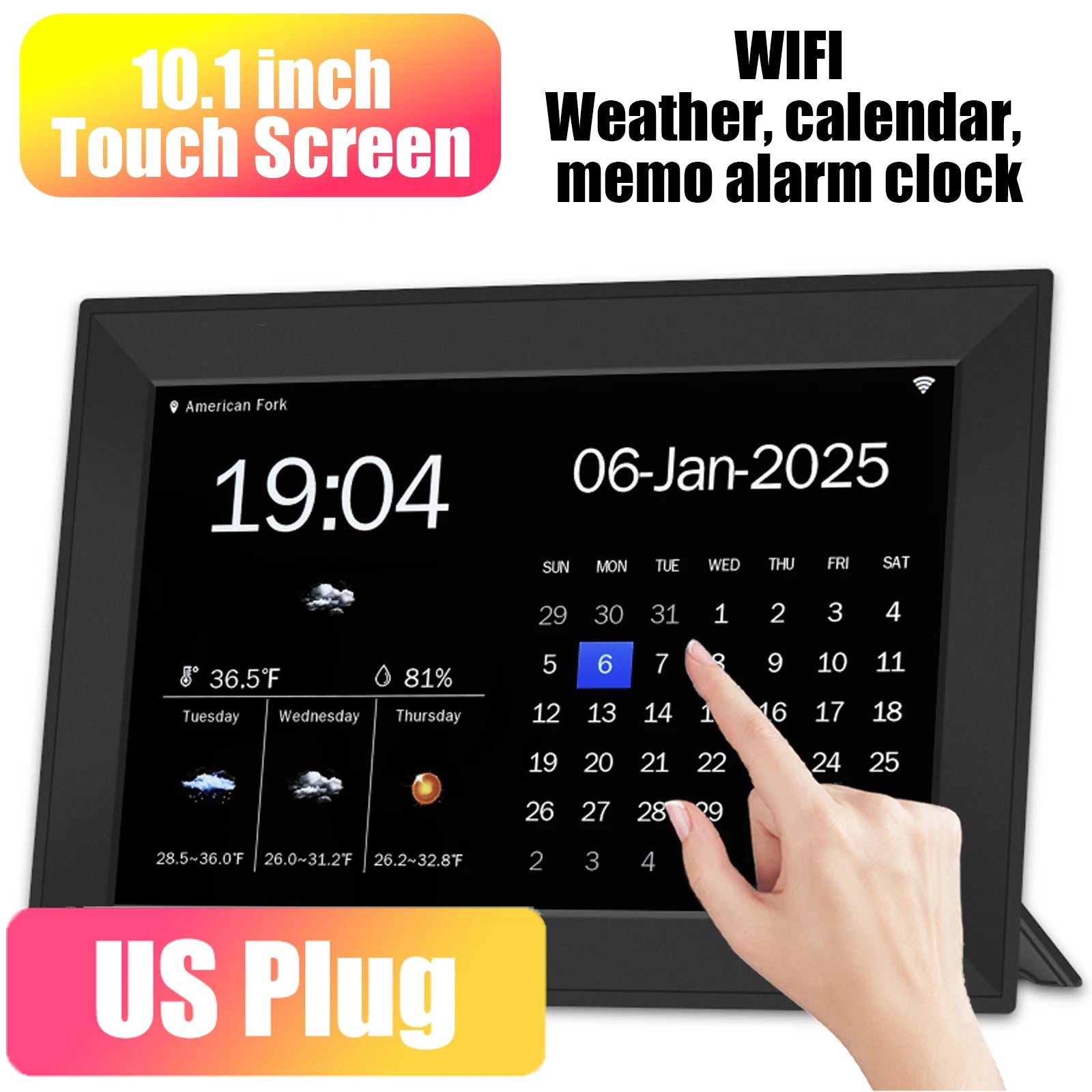 Digital Calendar Clock DC810-B &ndash; Touch Screen Display Feature NEW black-US