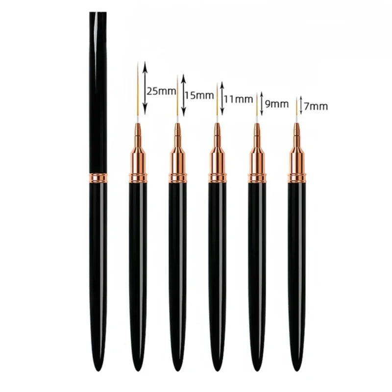 YIKOOLIN 5PCS Nail Art Liner Brushes Set &ndash; Ultra Fine Lines Black
