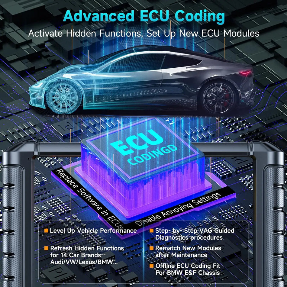 Ferramenta de Diagnóstico Automóvel Foxwell NT909 com CAN FD DOIP Scanner OBD2 Todos os Sistemas Codificação ECU Bidirecional e Reset 125+ Marcas de Automóveis