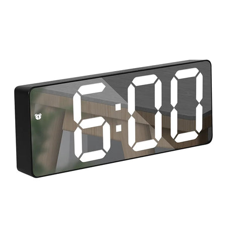 Curved Screen LED Digital Alarm Clock with Temperature and Calendar Mirror Surface A