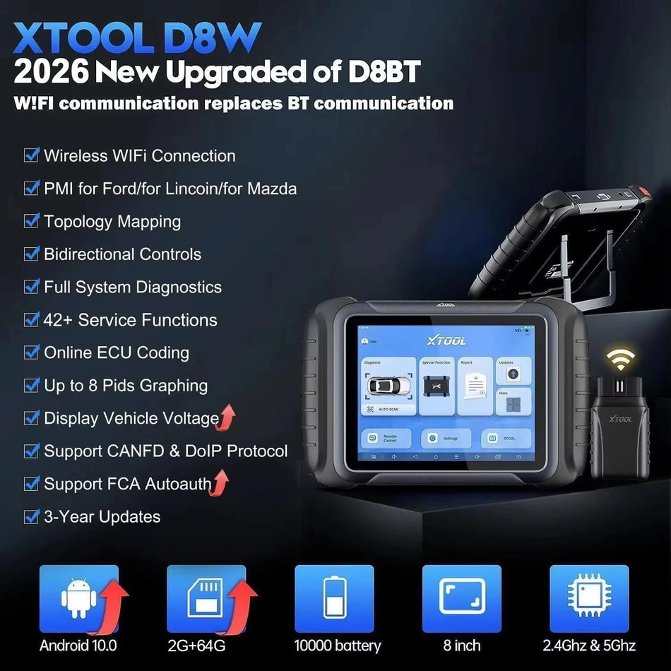 XTOOL D8W Bluetooth obousměrný skener, diagnostický nástroj pro automobily, 42+ služeb