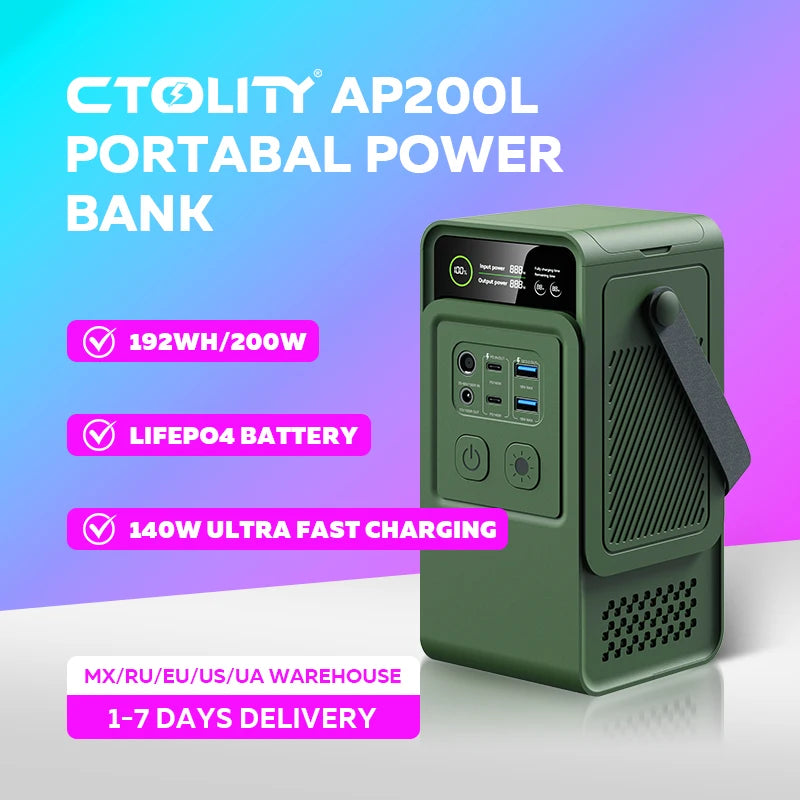 CTOLITY 200W Portable Power Station with 192Wh LiFePO4 and USB-C Ports