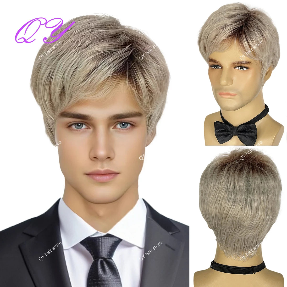 Short Curly Men's Wig - Fashion Style Adjustable Cap, Natural Black