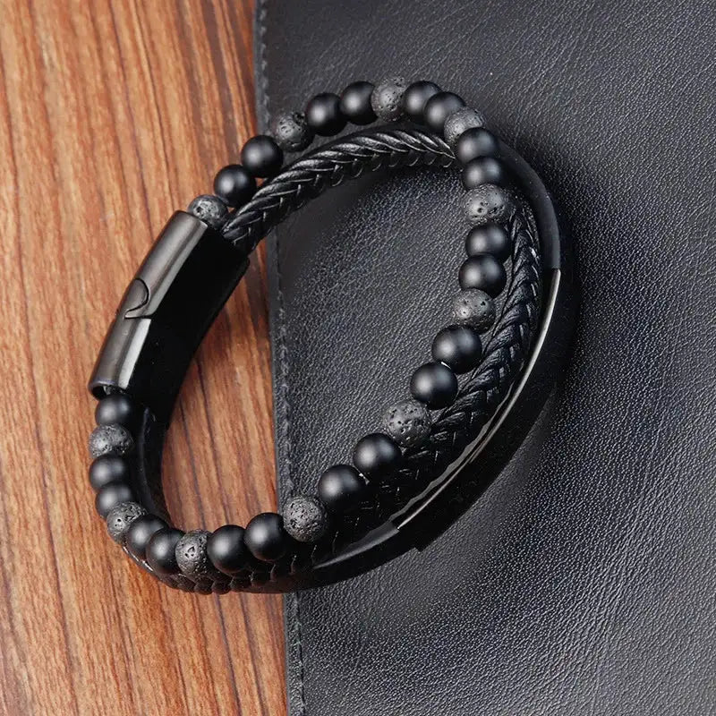 Leather Charm Bracelet for Men color 13 / 21cm