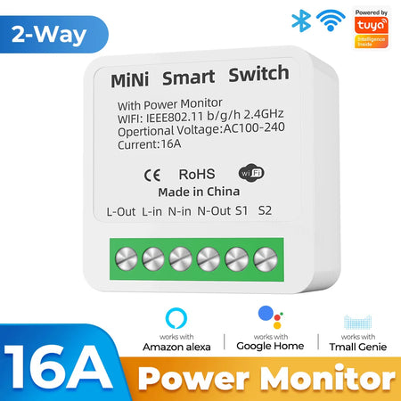 Tuya Zigbee/WiFi Mini Smart Switch with Power Monitoring &amp; Voice Control WiFi A