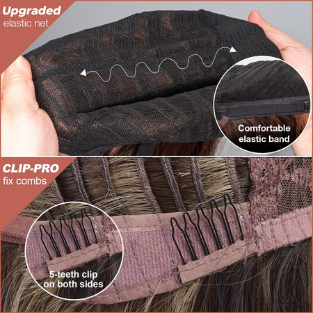 Short Brown Highlight Wavy Bob Wig with Bangs for Daily Use