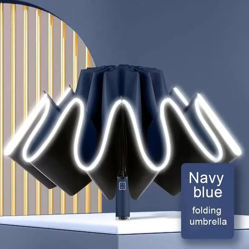 Inverted Umbrella &ndash; Large Windproof Reverse Teflon Coat Navy blue / 10K / full-fiber