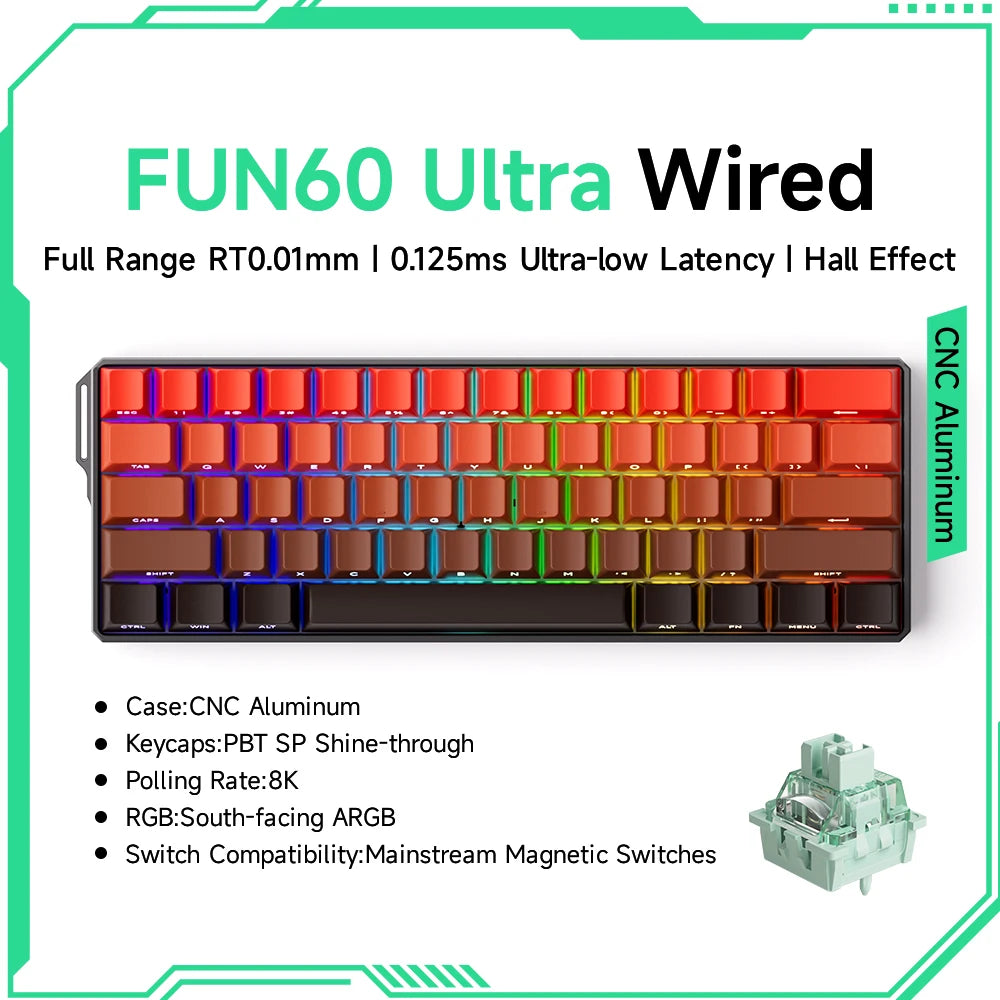 Akko MonsGeek FUN60 Ultra Mechanical Gaming Keyboard &ndash; Rapid 8K Trigger with Magnetic Switch Ultra Flame Wired