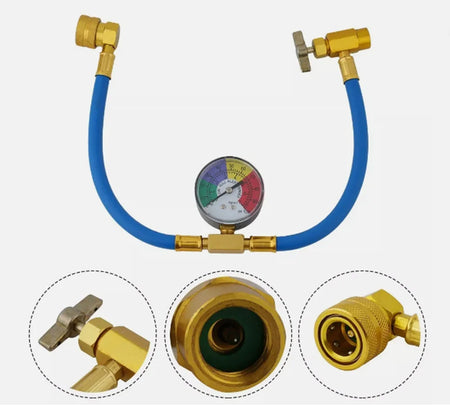 R134a Car AC Refrigeration Recharge Hose Kit with Pressure Gauge &amp; Quick Coupler