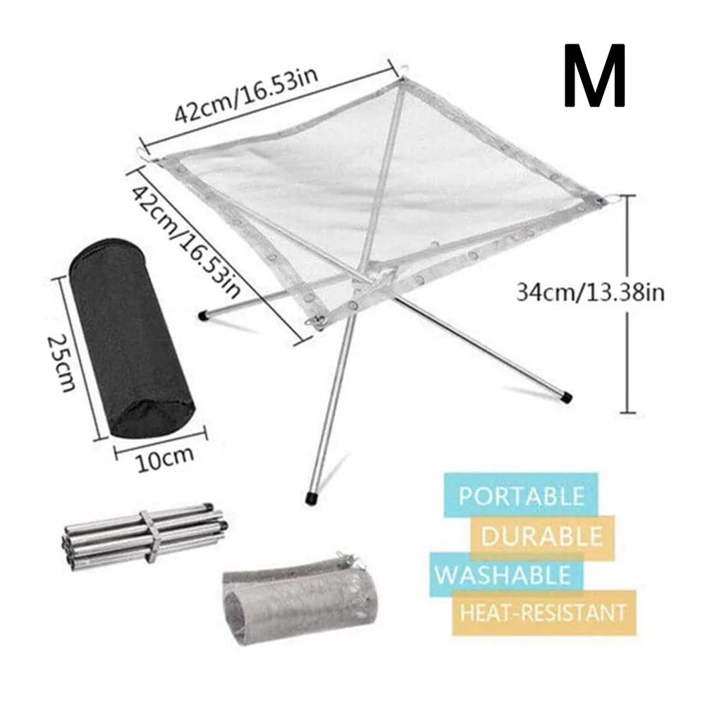 Stainless Steel Camping Fire Rack &ndash; Foldable Mesh Design for Easy Transport M