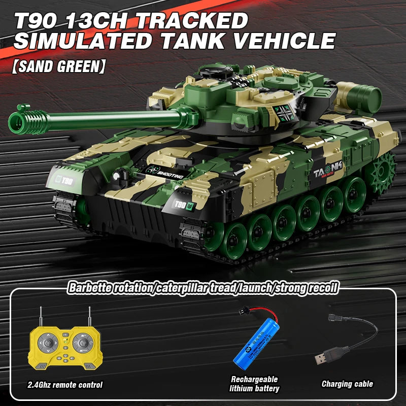 RC Tank 13 Channel &ndash; Shooting Function Battle Ready T90 sand green
