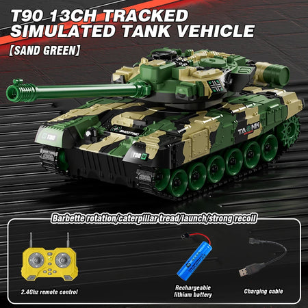 RC Tank 13 Channel &ndash; Shooting Function Battle Ready T90 sand green