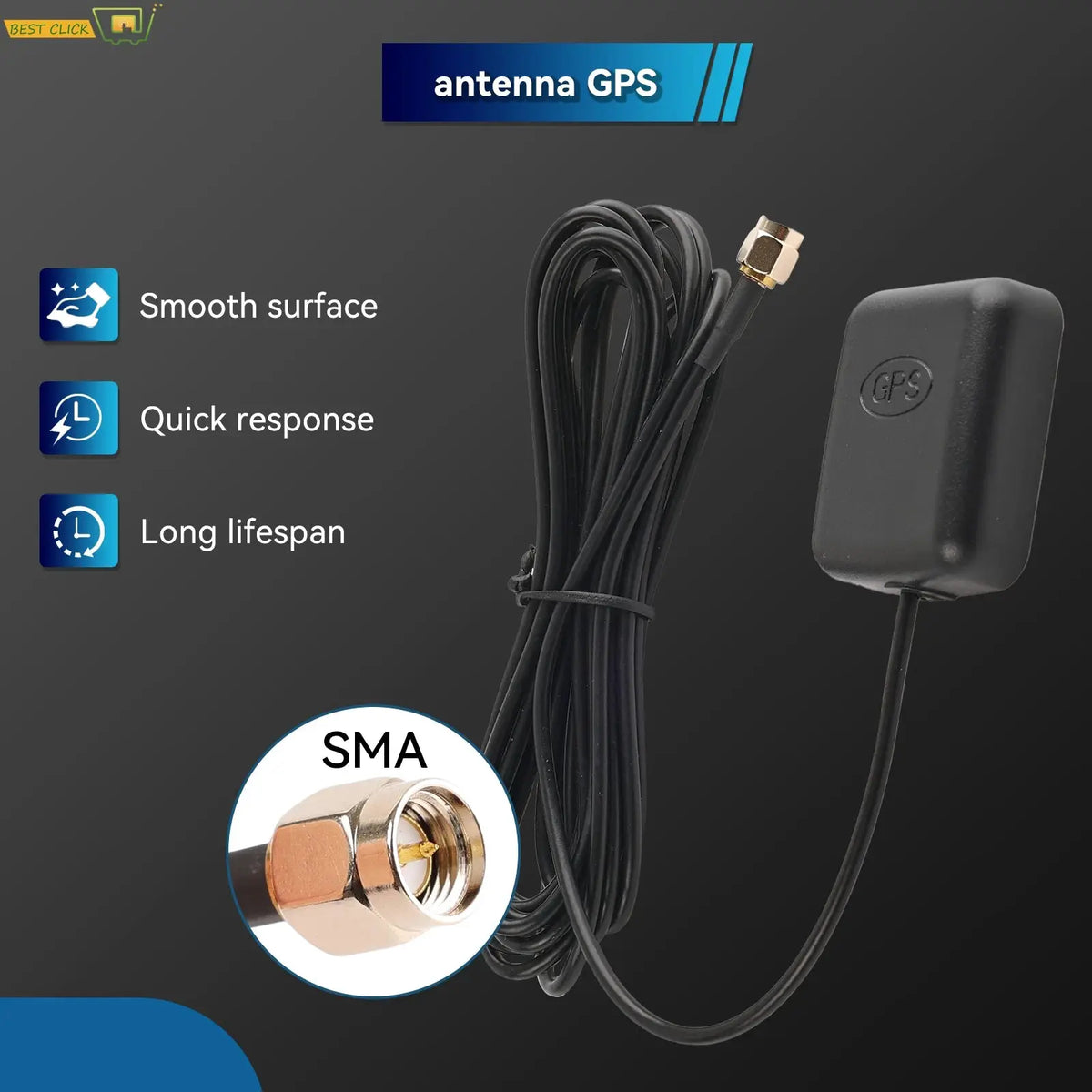 Car GPS Antenna SMA Connector 3 Meter Cable GPS Receiver Auto Aerial Adapter for Car Navigation Camera Player Locating Antenna by InterCyprus Trading Ltd