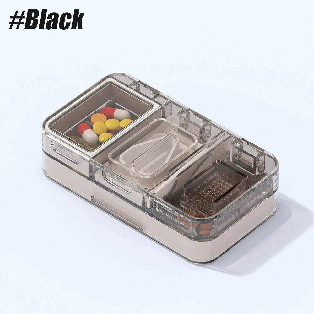 Pill Organizer with Cutter Crusher &ndash; Convenient Travel Solution for Medications Black
