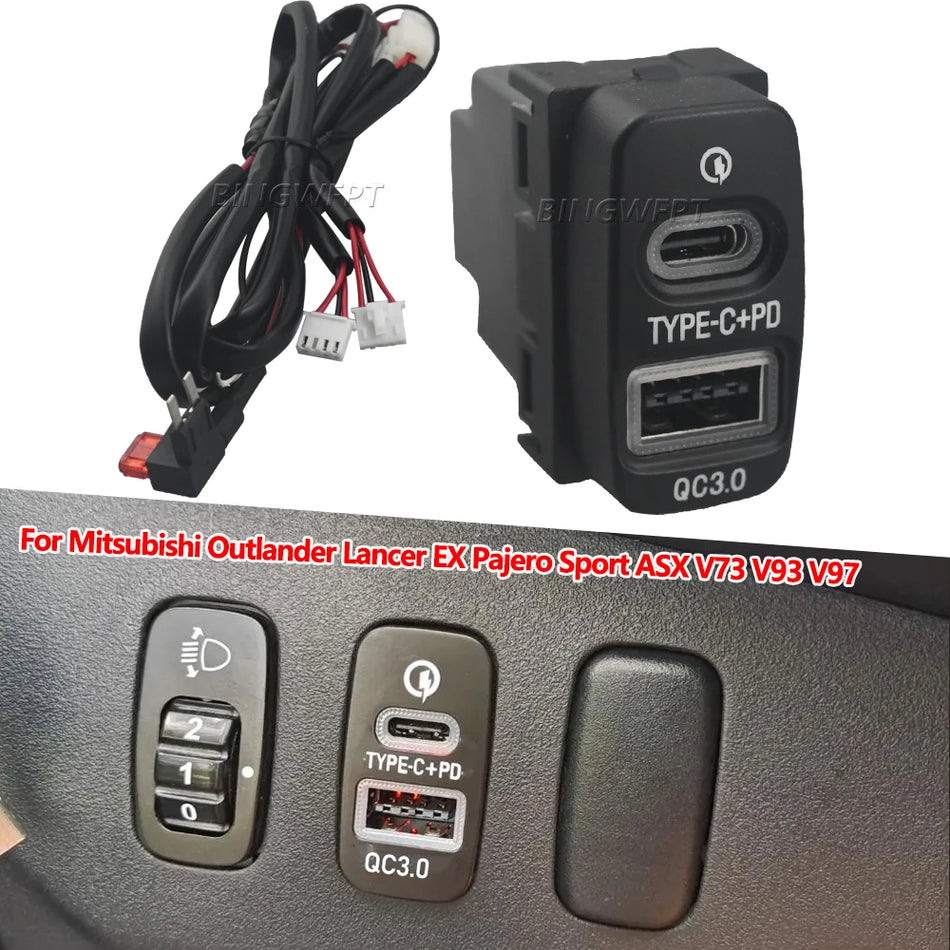 Încărcător auto dual USB cu PD USB-C și Type-A pentru Mitsubishi Outlander