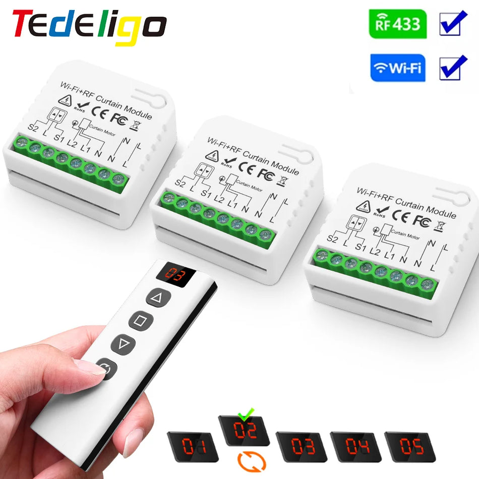 Interruptor de Cortina Cega WiFi para Tuya Smart Life, Controle Remoto RF433, Google Home, Alexa