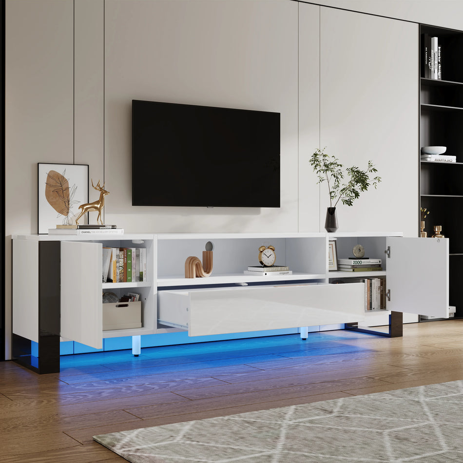 Mueble de TV blanco brillante con iluminación LED para televisores de 70 pulgadas