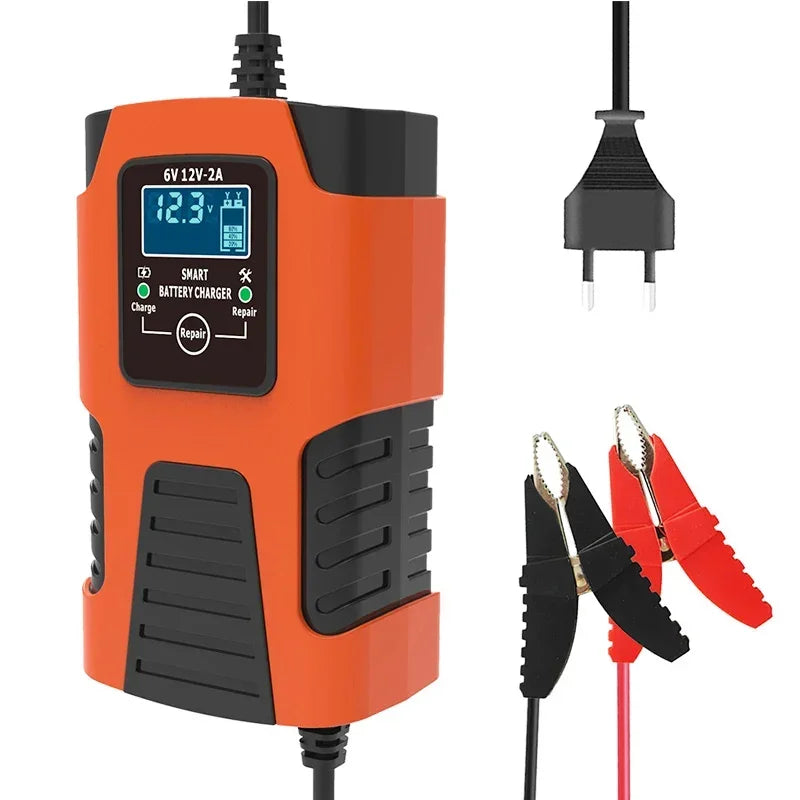 Automatic 2A Car Battery Charger &ndash; 3-Stage Auto Charge Red EU Plug