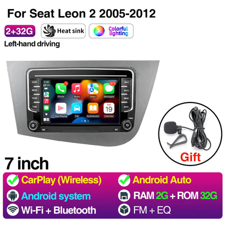 Car Radio For Seat Leon 2 05-12 LHD - CarPlay Android Auto 7inch 2 32G