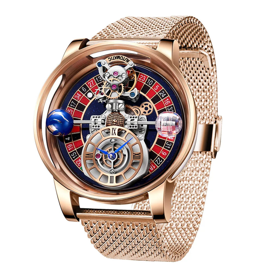 Pánské hodinky Las Vegas Roulette Pindu Design, luxusní Astronomia Quartz, kožený řemínek, pouzdro z nerezové oceli, 40mm ciferník