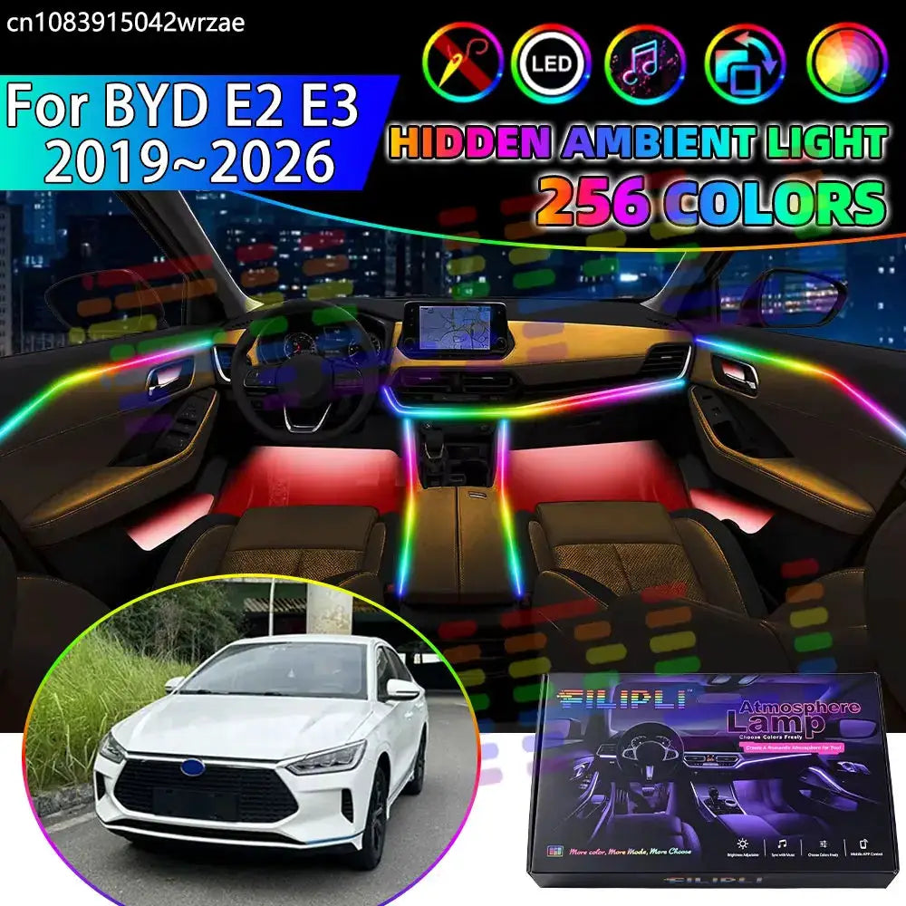 For BYD E2 e2 E3 e3 2019~2026 2020 RGB Car Interior Ambient Lights Strips Breathing Lighting Kit App Control LED strips Auto by InterCyprus Trading Ltd