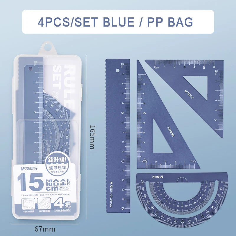 M&amp;G Aluminium Maths Drawing Set - Black/Blue/Pink/Grey Blue