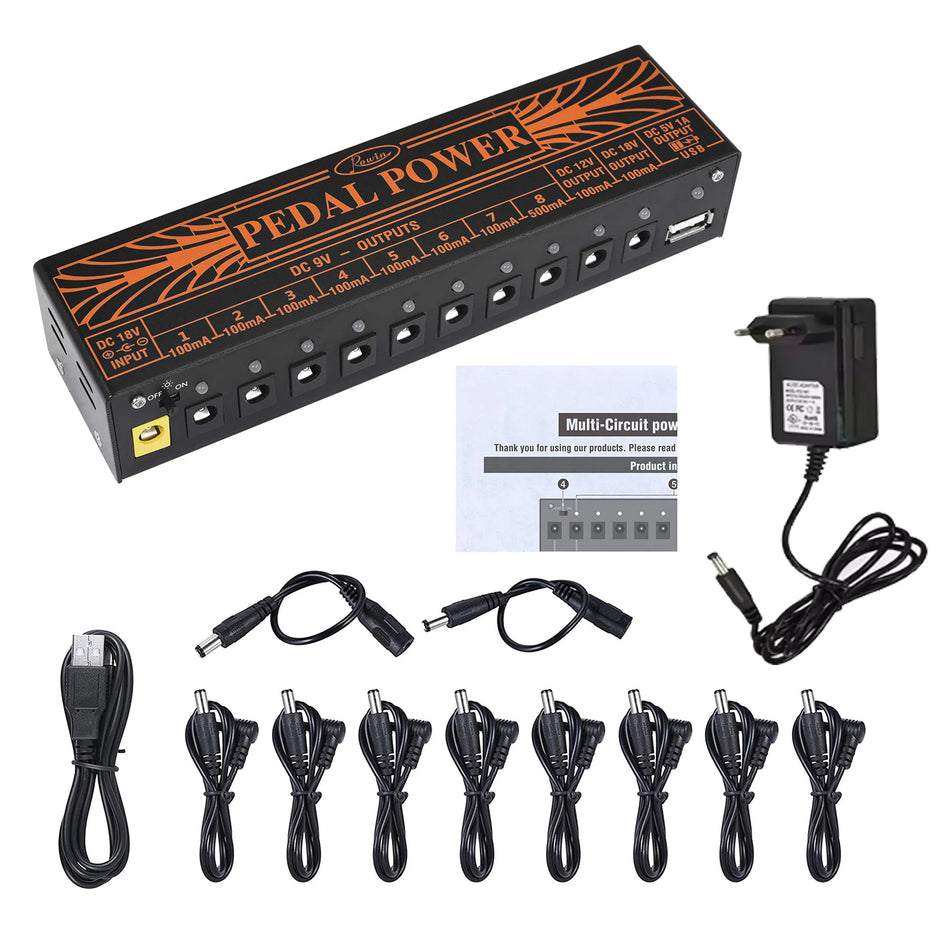 Rowin PW-01 Guitar Pedal Power Supply &ndash; 10 Isolated Outputs EU Plug