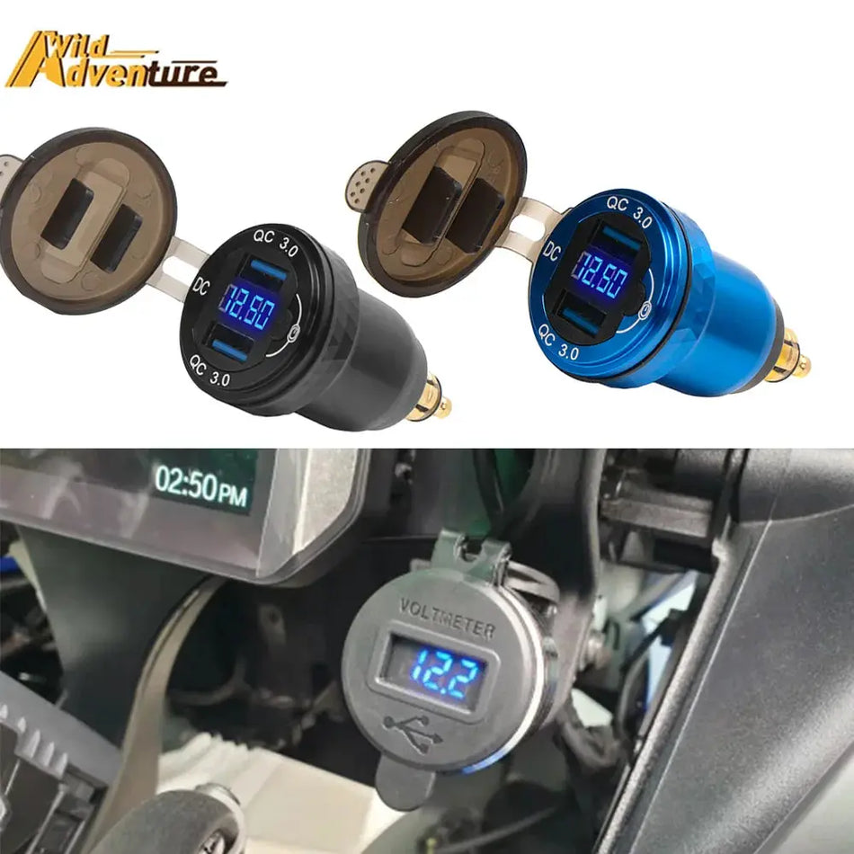 Dual USB Charger Adapter 12V QC3.0 Type-C PD DIN Hella LED Display For BMW F800GS R1300GS R1200GS For Ducati For Tiger 900 850 by InterCyprus Trading Ltd