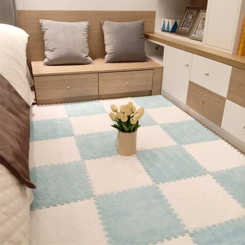 Soft Plush Baby Play Mat, EVA Foam Puzzle Carpet 30x30x1 cm, Keeps Warm