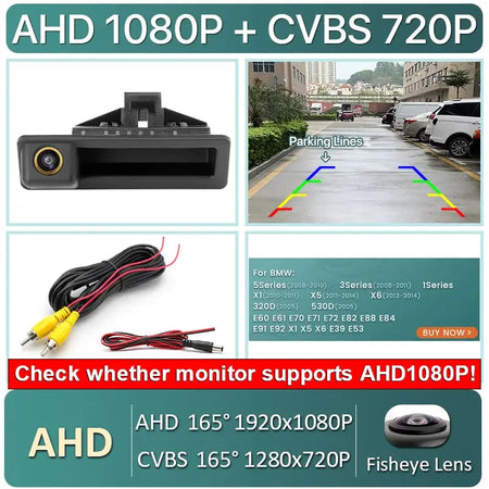 Vehicle AHD 1080P Car Reverse Backup Trunk Handle Camera for BMW E60 E39 E90 E82 E61 X1 E84 X5 E70 E92 E91 3/5 Series E88 E93 X6 by InterCyprus Trading Ltd