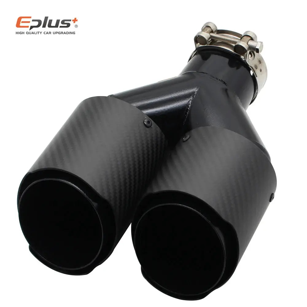 EPLUS Car Matte Carbon Fiber Muffler Tip Y Shape Double Exit Exhaust Pipe Mufflers Nozzle Decoration Universal Stainless Black by InterCyprus Trading Ltd