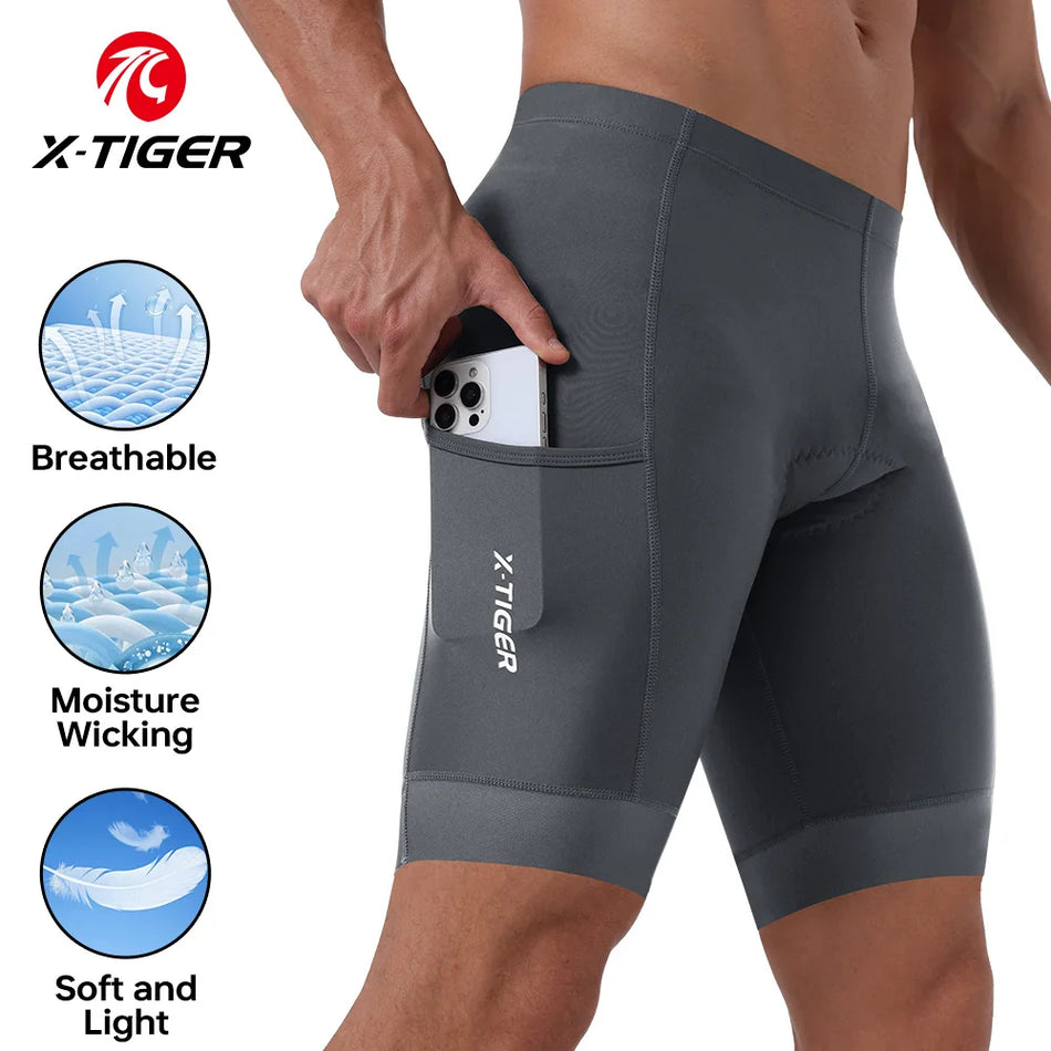 X-TIGER Men's Cycling Shorts With 3 Pockets, 5D Gel, Breathable