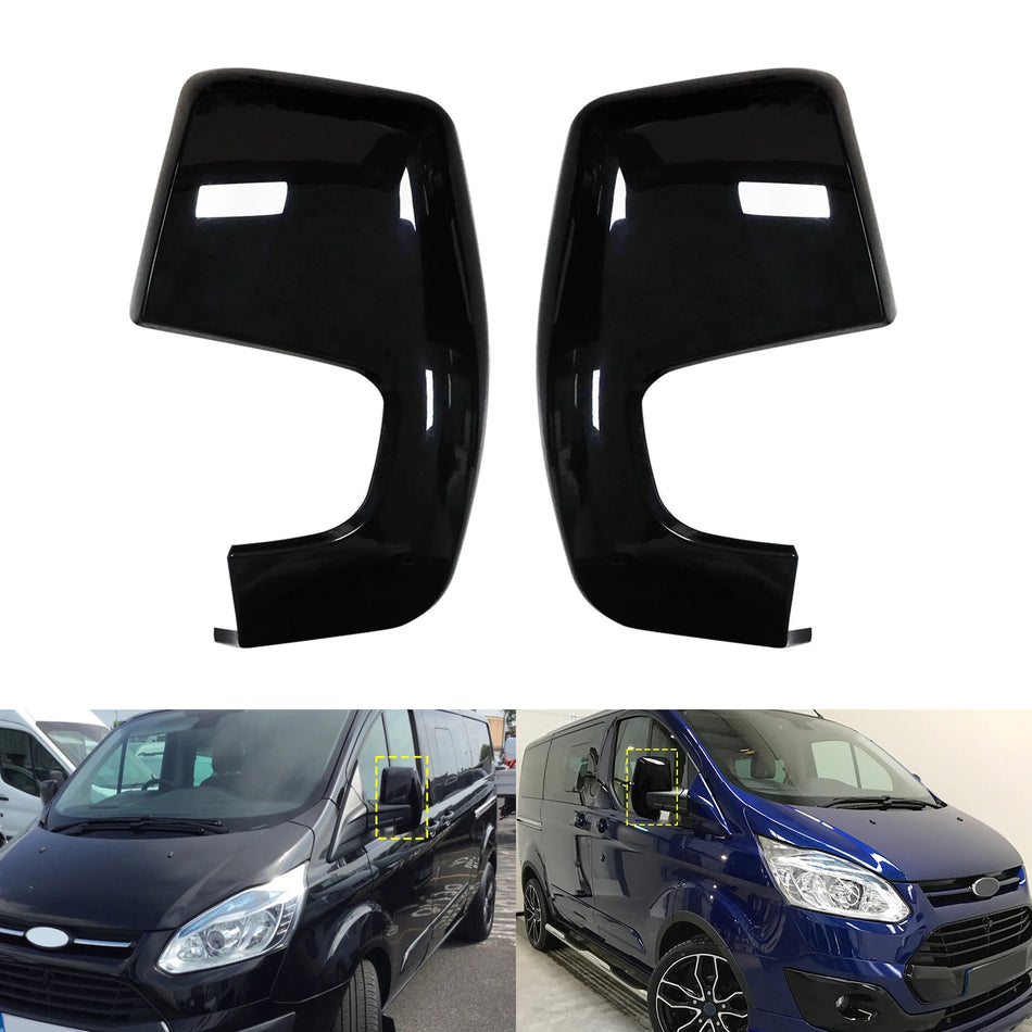 Couvercles de rétroviseur de porte en noir brillant pour Ford Transit Custom Tourneo V362
