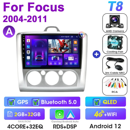 2 Din Android 12 Car Radio For Ford Focus 2 3 Mk2 Mk3 2004-2011 &ndash; Multimedia GPS With 4G Carplay T8-Camera-A