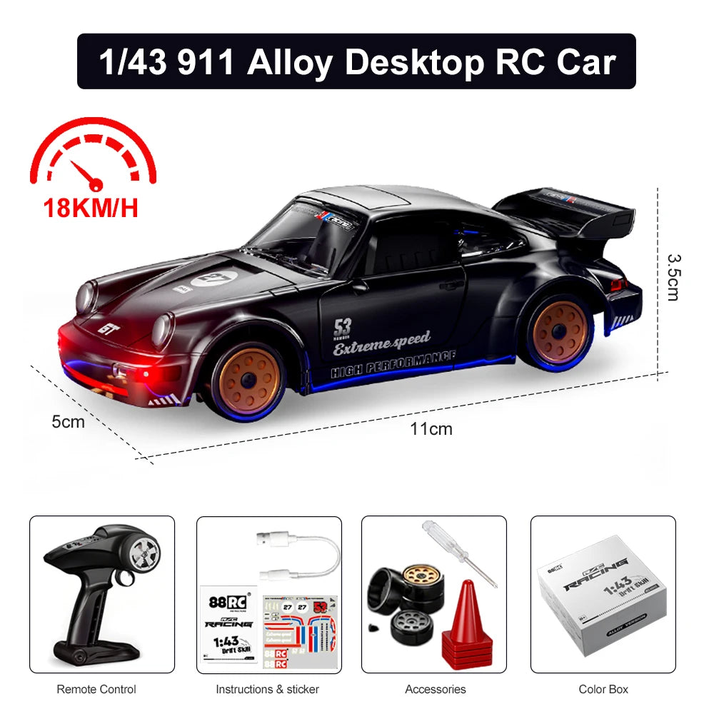 One Forty Third Scale Alloy RC Drift Car &ndash; Gyro Stabilized black
