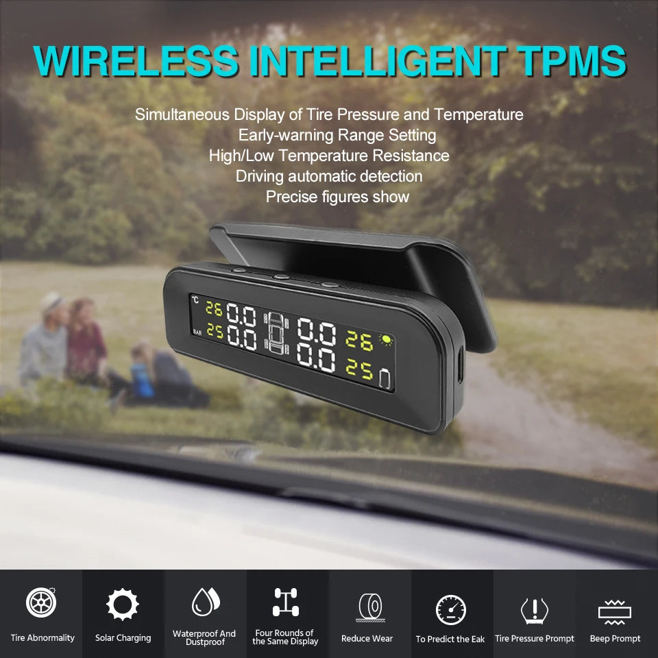 ACCEO Car TPMS - Solar Digital LCD Display Safety Alarm