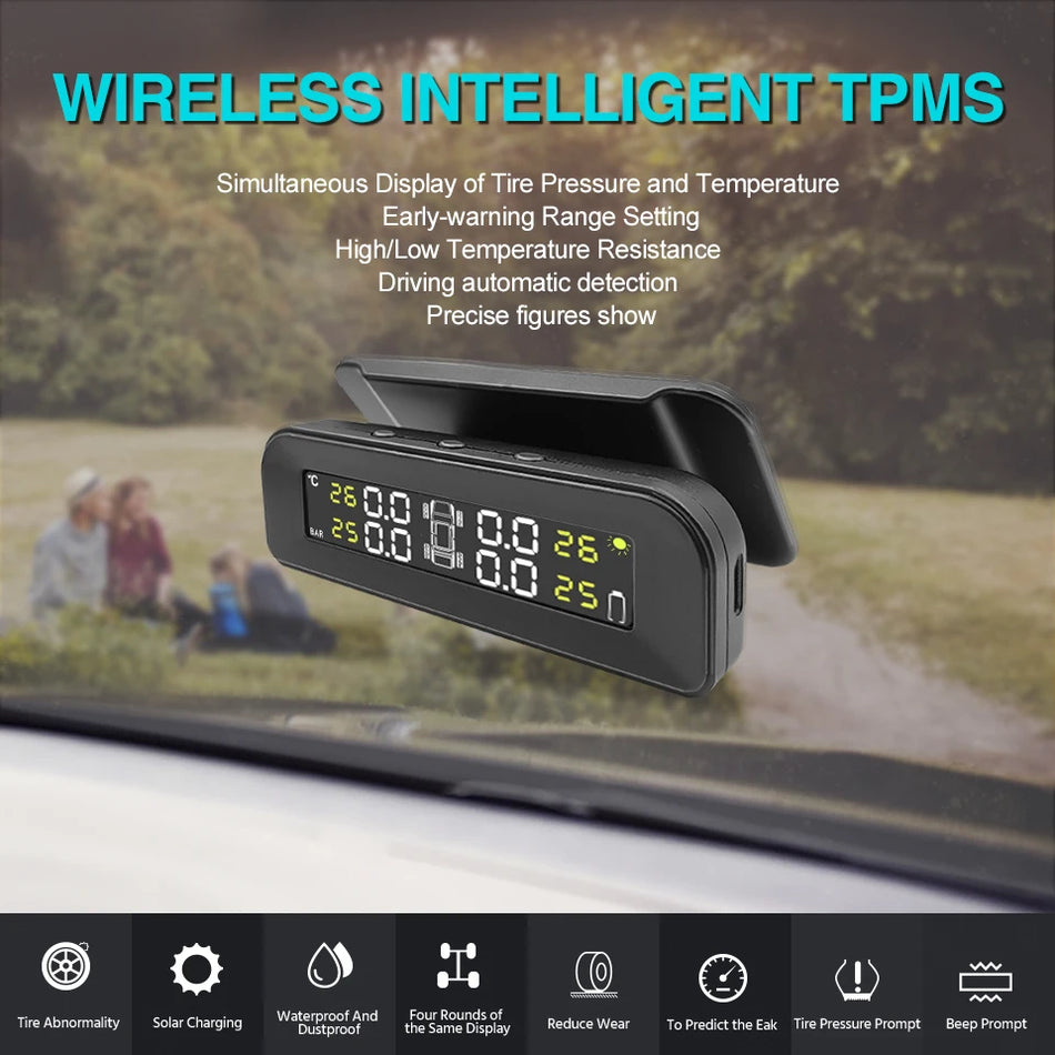 ACCEO Car TPMS - Solar Digital LCD Display Safety Alarm