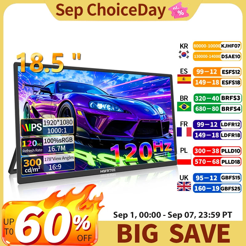 Monitor portabil de 18.5 inci cu display de gaming 120Hz și USB-C pentru laptopuri