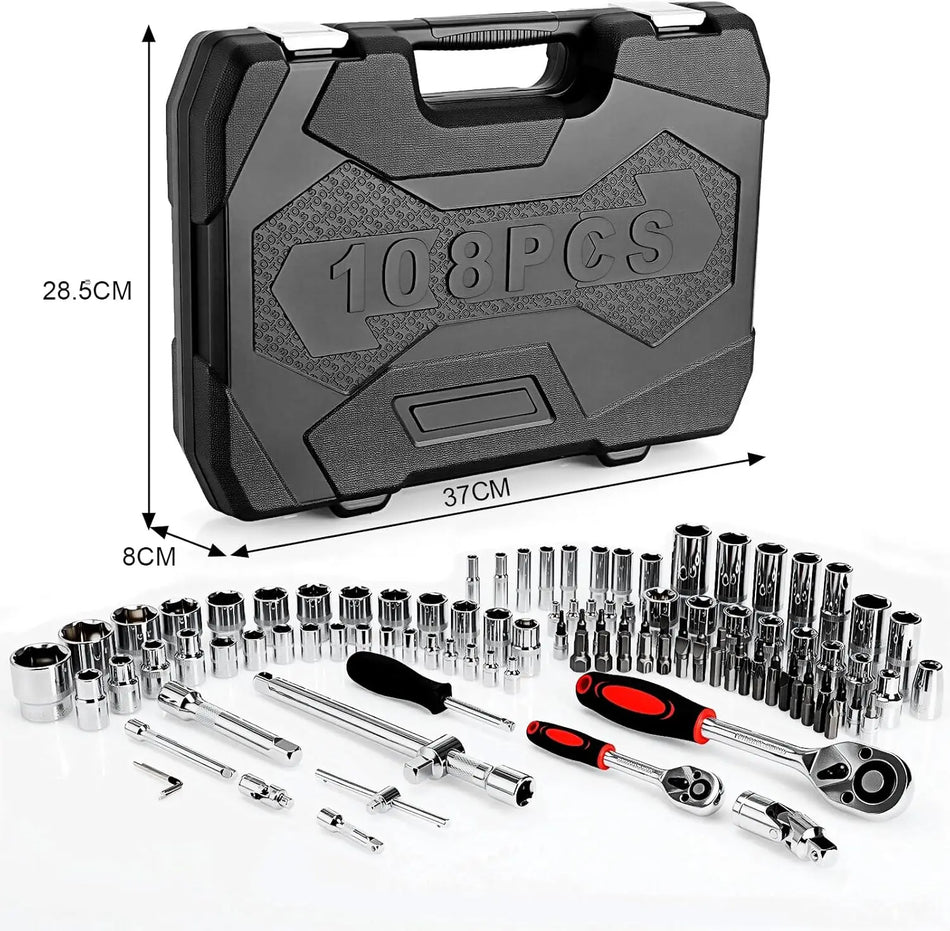 CR-V 108-delars hylsnyckelsats kvart och halv tum spärrnyckel