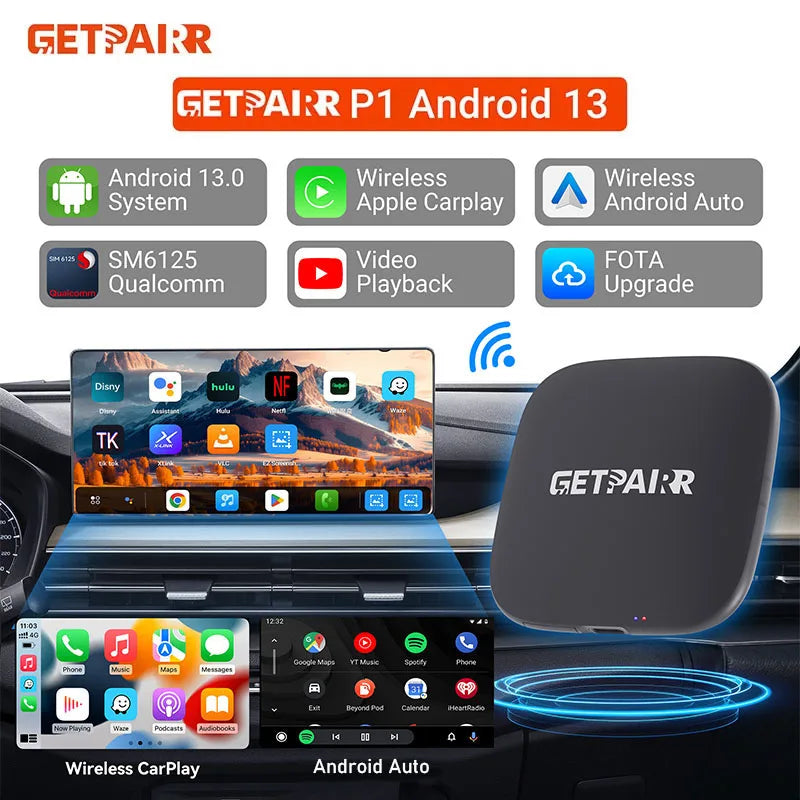 Android 13 CarPlay AI Box s bezdrátovým CarPlay a Android Auto, GPS