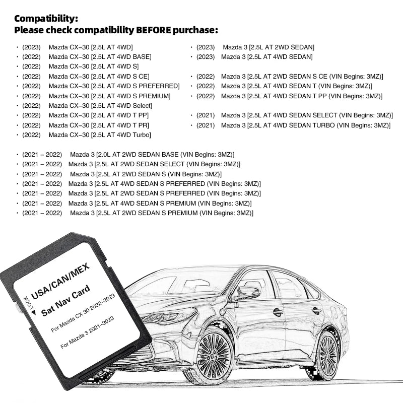 Mazda 3 CX-30 SD GPS Card 2023 North America &ndash; Latest Maps