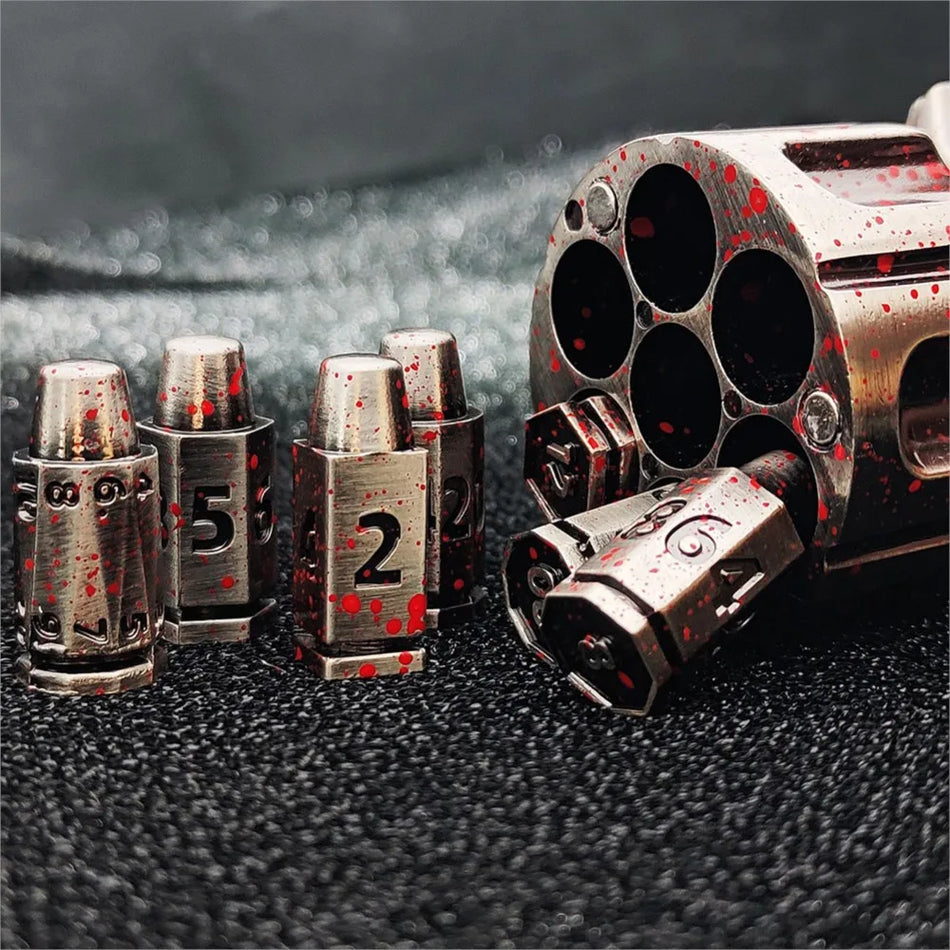 Drehendes Metall-Rocket-Würfelset für Dungeons und Dragons, polyedrische Metallwürfel